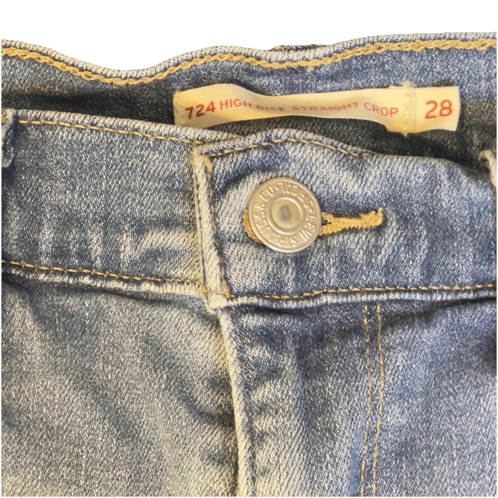 Levi's 724 High Rise Straight Crop Women's Jeans Blue Distressed Denim Size 28 - Picture 3 of 13